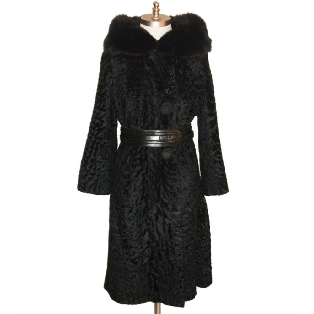Vtg 50s Karakul Broadtail Lamb Sable Collar Coat M